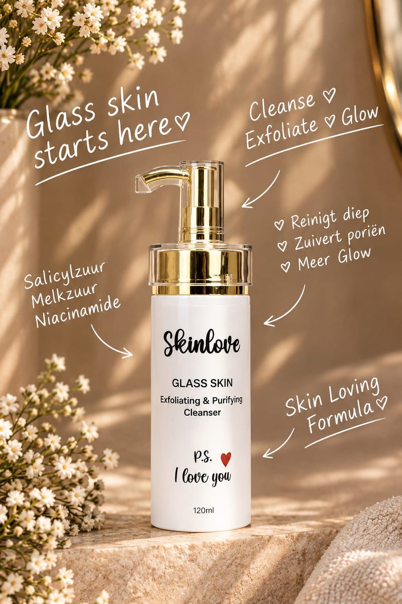 Skinlove Glass Skin Exfoliating & Purifying Cleanser 120 ml met salicylzuur en niacinamide