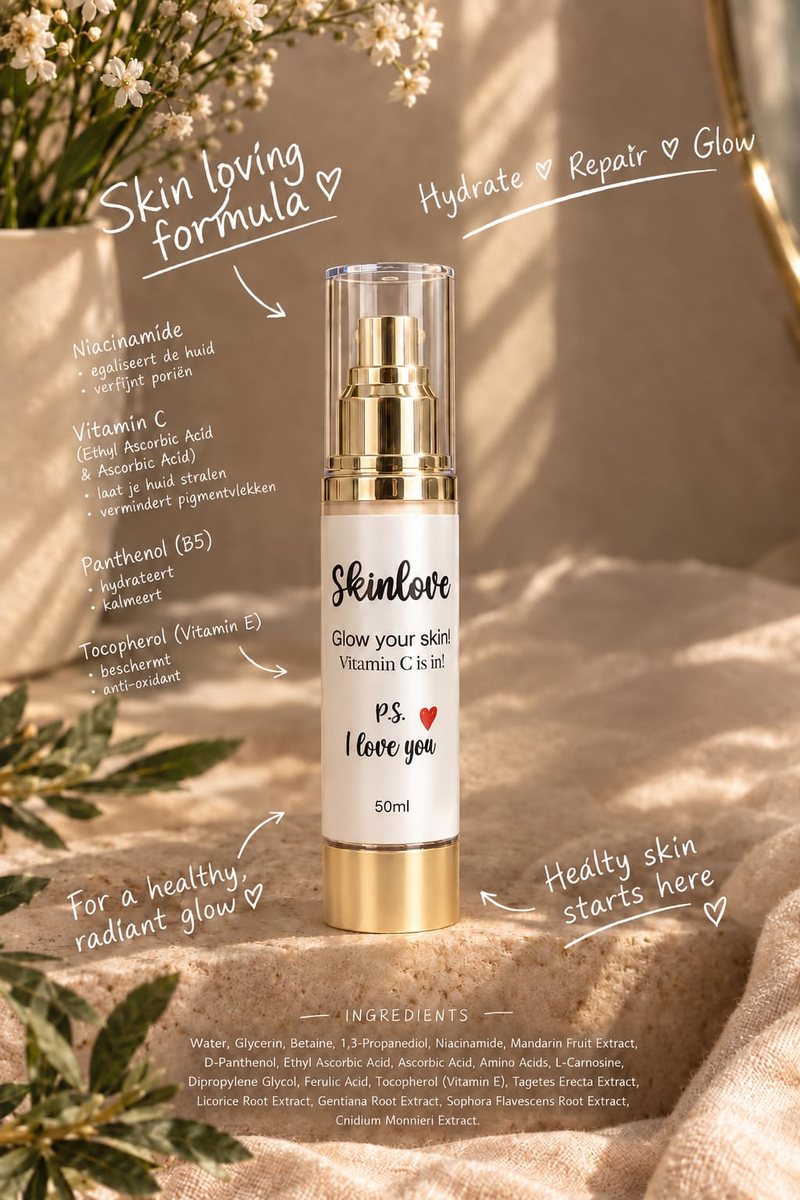 Skinlove Glow Your Skin 50 ml met vitamine C, niacinamide, panthenol en vitamine E