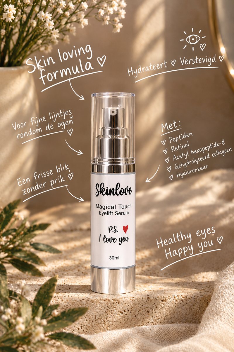 Skinlove Magical Touch Eyelift Serum 30 ml met peptiden, retinol, acetyl hexapeptide-8, collageen en hyaluronzuur