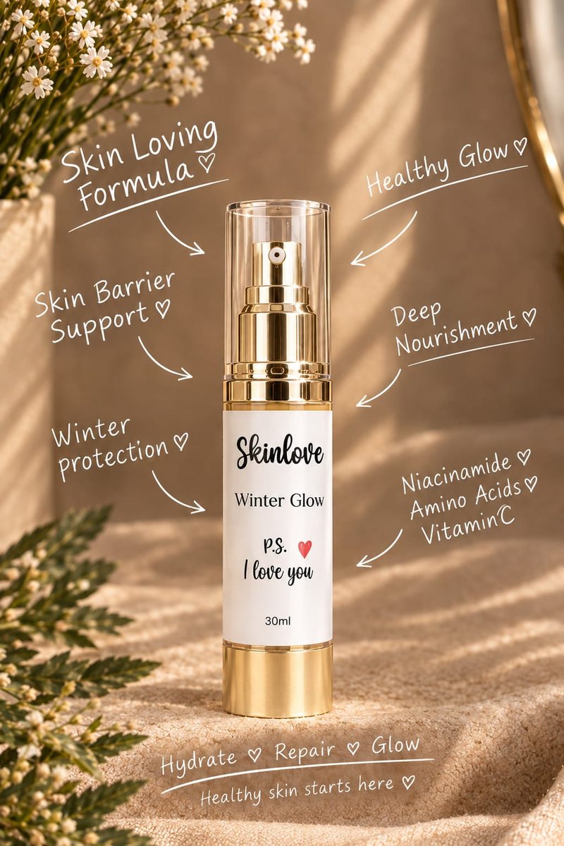 Skinlove Winter Glow Serum 30 ml in gouden pompflacon